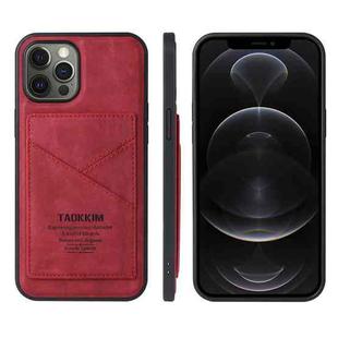 For iPhone 13 Pro TAOKKIM Retro Matte PU Leather + PC + TPU Shockproof Back Cover Case with Holder & Card Slot (Red)
