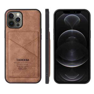 For iPhone 13 Pro TAOKKIM Retro Matte PU Leather + PC + TPU Shockproof Back Cover Case with Holder & Card Slot (Brown)