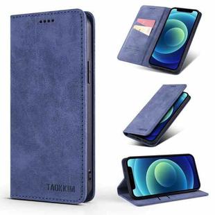 For iPhone 13 TAOKKIM Retro Matte PU Horizontal Flip Leather Case with Holder & Card Slots(Blue)