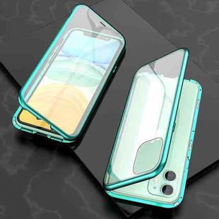For iPhone 11 Ultra Slim Double Sides Magnetic Adsorption Angular Frame Tempered Glass Magnet Flip Case(Green)