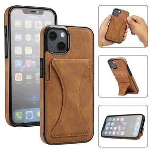 For iPhone 13 mini Ultra-thin Shockproof Protective Case with Holder & Metal Magnetic Function (Brown)