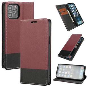 For iPhone 13 Pro Cross Texture Color Matching Strong Magnetic Horizontal Flip Leather Case with Card Slots & Holder & Wallet (Crimson)