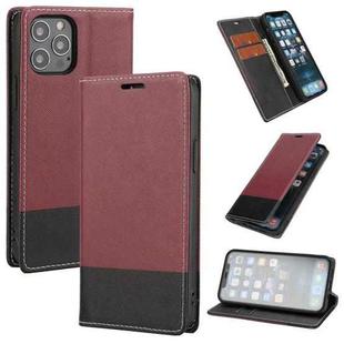 For iPhone 13 Pro Max Cross Texture Color Matching Strong Magnetic Horizontal Flip Leather Case with Card Slots & Holder & Wallet (Crimson)