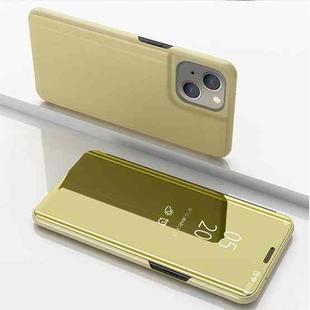 For iPhone 13 Plated Mirror Horizontal Flip Leather Case with Holder(Gold)