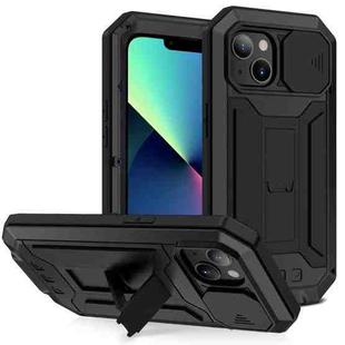 For iPhone 13 mini R-JUST Sliding Camera Shockproof Life Waterproof Dust-proof Metal + Silicone Protective Case with Holder (Black)