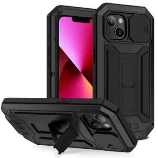 For iPhone 13 R-JUST Sliding Camera Shockproof Life Waterproof Dust-proof Metal + Silicone Protective Case with Holder(Black)