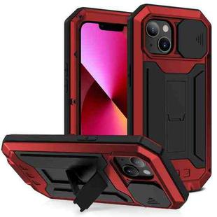 For iPhone 13 R-JUST Sliding Camera Shockproof Life Waterproof Dust-proof Metal + Silicone Protective Case with Holder(Red)
