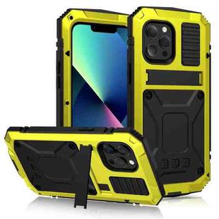 For iPhone 13 mini R-JUST Shockproof Waterproof Dust-proof Metal + Silicone Protective Case with Holder (Yellow)