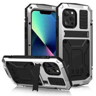 For iPhone 13 mini R-JUST Shockproof Waterproof Dust-proof Metal + Silicone Protective Case with Holder (Silver)