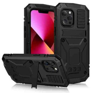 For iPhone 13 R-JUST Shockproof Waterproof Dust-proof Metal + Silicone Protective Case with Holder(Black)