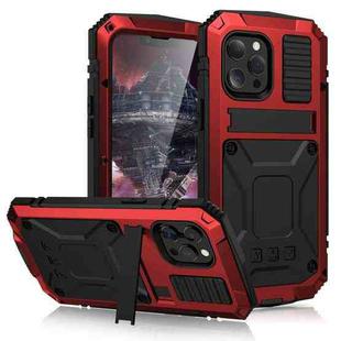 For iPhone 13 Pro Max R-JUST Shockproof Waterproof Dust-proof Metal + Silicone Protective Case with Holder (Red)