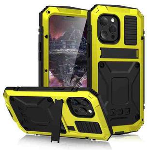 For iPhone 13 Pro Max R-JUST Shockproof Waterproof Dust-proof Metal + Silicone Protective Case with Holder (Yellow)