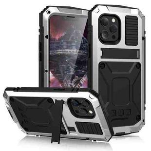 For iPhone 13 Pro Max R-JUST Shockproof Waterproof Dust-proof Metal + Silicone Protective Case with Holder (Silver)