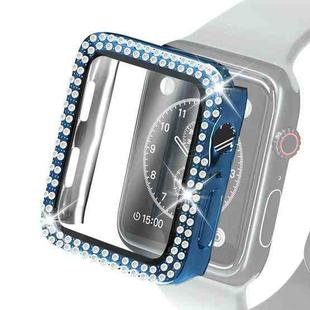 Electroplating PC Double Rows Diamond Protective Case with Tempered Glass Film For Apple Watch Series 3 & 2 & 1 38mm(Blue)