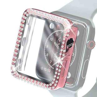 Electroplating PC Double Rows Diamond Protective Case with Tempered Glass Film For Apple Watch Series 3 & 2 & 1 38mm(Rose Pink)