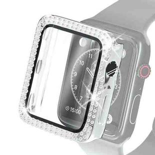 Electroplating PC Double Rows Diamond Protective Case with Tempered Glass Film For Apple Watch Series 3 & 2 & 1 38mm(Silver)
