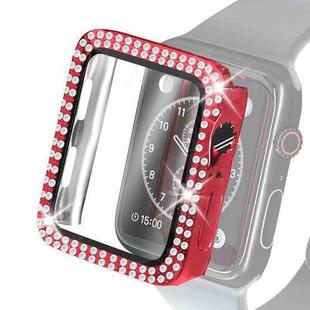 Electroplating PC Double Rows Diamond Protective Case with Tempered Glass Film For Apple Watch Series 3 & 2 & 1 42mm(Red)