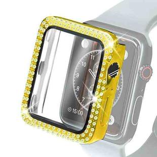 Electroplating PC Double Rows Diamond Protective Case with Tempered Glass Film For Apple Watch Series 3 & 2 & 1 42mm(Gold)