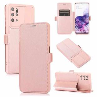 Push Window Double Buckle PU + Silicone Horizontal Flip Leather Case with Holder & Card Slot For Samsung Galaxy S20+ 5G(Rose Gold)