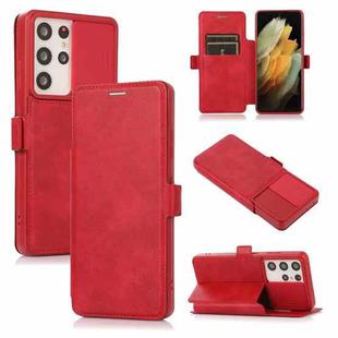 Push Window Double Buckle PU + Silicone Horizontal Flip Leather Case with Holder & Card Slot For Samsung Galaxy S21 Ultra 5G(Red)