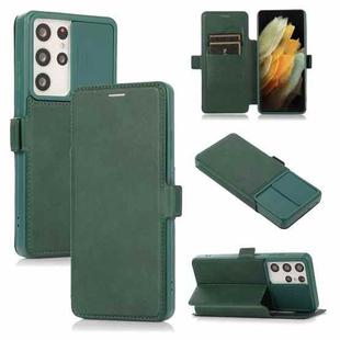 Push Window Double Buckle PU + Silicone Horizontal Flip Leather Case with Holder & Card Slot For Samsung Galaxy S21 Ultra 5G(Green)
