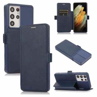 Push Window Double Buckle PU + Silicone Horizontal Flip Leather Case with Holder & Card Slot For Samsung Galaxy S21 Ultra 5G(Blue)