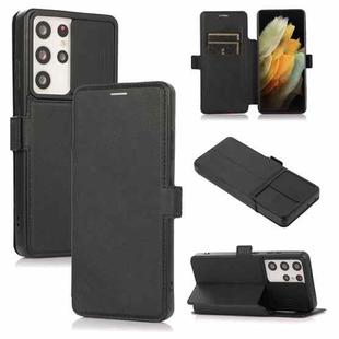 Push Window Double Buckle PU + Silicone Horizontal Flip Leather Case with Holder & Card Slot For Samsung Galaxy S21 Ultra 5G(Black)