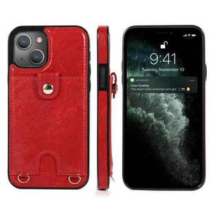 For iPhone 13 mini Shockproof PU Leather + TPU Protective Case with Card Slot & Lanyard (Red)