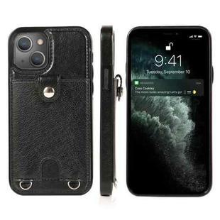 For iPhone 13 mini Shockproof PU Leather + TPU Protective Case with Card Slot & Lanyard (Black)