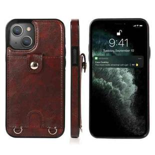 For iPhone 13 mini Shockproof PU Leather + TPU Protective Case with Card Slot & Lanyard (Brown)