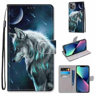 For iPhone 13 mini Coloured Drawing Cross Texture Horizontal Flip PU Leather Case with Holder & Card Slots & Wallet & Lanyard (Contemplative Wolf)