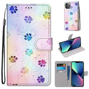 For iPhone 13 mini Coloured Drawing Cross Texture Horizontal Flip PU Leather Case with Holder & Card Slots & Wallet & Lanyard (Footprint Water Drops)