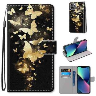 For iPhone 13 mini Coloured Drawing Cross Texture Horizontal Flip PU Leather Case with Holder & Card Slots & Wallet & Lanyard (Golden Butterfly Group)