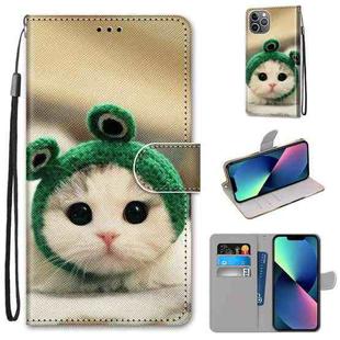 For iPhone 13 mini Coloured Drawing Cross Texture Horizontal Flip PU Leather Case with Holder & Card Slots & Wallet & Lanyard (Frog Kitten)