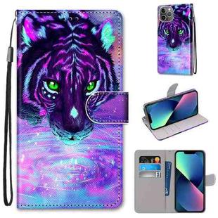 For iPhone 13 mini Coloured Drawing Cross Texture Horizontal Flip PU Leather Case with Holder & Card Slots & Wallet & Lanyard (Fission Lion)