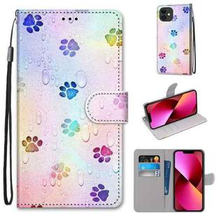 For iPhone 13 Coloured Drawing Cross Texture Horizontal Flip PU Leather Case with Holder & Card Slots & Wallet & Lanyard(Footprint Water Drops)