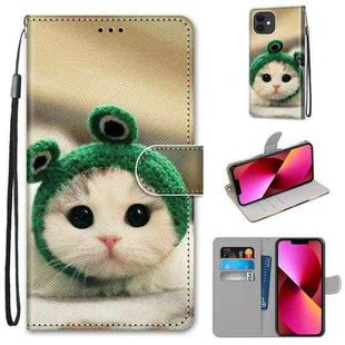 For iPhone 13 Coloured Drawing Cross Texture Horizontal Flip PU Leather Case with Holder & Card Slots & Wallet & Lanyard(Frog Kitten)