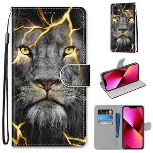 For iPhone 13 Coloured Drawing Cross Texture Horizontal Flip PU Leather Case with Holder & Card Slots & Wallet & Lanyard(Fission Lion)