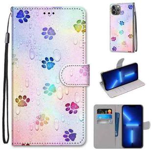 For iPhone 13 Pro Coloured Drawing Cross Texture Horizontal Flip PU Leather Case with Holder & Card Slots & Wallet & Lanyard (Footprint Water Drops)