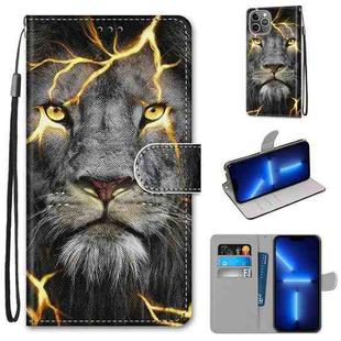 For iPhone 13 Pro Coloured Drawing Cross Texture Horizontal Flip PU Leather Case with Holder & Card Slots & Wallet & Lanyard (Fission Lion)