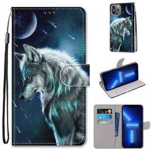 For iPhone 13 Pro Max Coloured Drawing Cross Texture Horizontal Flip PU Leather Case with Holder & Card Slots & Wallet & Lanyard (Contemplative Wolf)