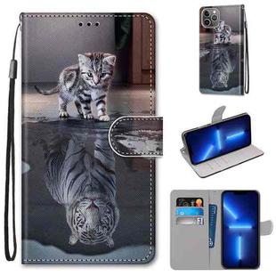 For iPhone 13 Pro Max Coloured Drawing Cross Texture Horizontal Flip PU Leather Case with Holder & Card Slots & Wallet & Lanyard (Cat Becomes Tiger)