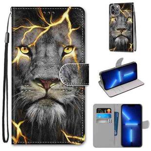 For iPhone 13 Pro Max Coloured Drawing Cross Texture Horizontal Flip PU Leather Case with Holder & Card Slots & Wallet & Lanyard (Fission Lion)