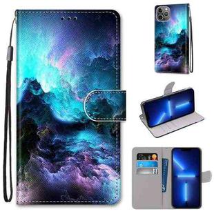 For iPhone 13 Pro Max Coloured Drawing Cross Texture Horizontal Flip PU Leather Case with Holder & Card Slots & Wallet & Lanyard (Colorful Clouds)