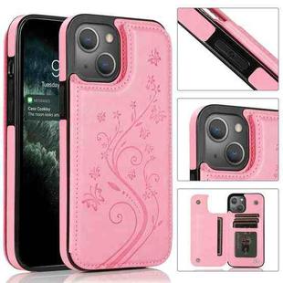 For iPhone 13 mini Butterflies Flowers Double Buckle PU + TPU Protective Case with Holder & Card Slots & Photo Frame (Pink)