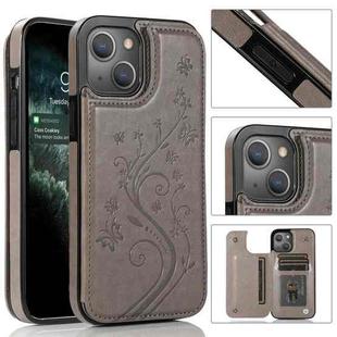 Butterflies Flowers Double Buckle PU + TPU Protective Case with Holder & Card Slots & Photo Frame For iPhone 13(Grey)