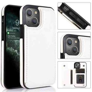 For iPhone 13 Double Buckle Shockproof PU Protective Case with Card Slots & Holder(White)