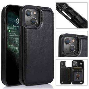For iPhone 13 mini Double Buckle Shockproof PU Protective Case with Card Slots & Holder For  iPhone 13 Mini(Black)