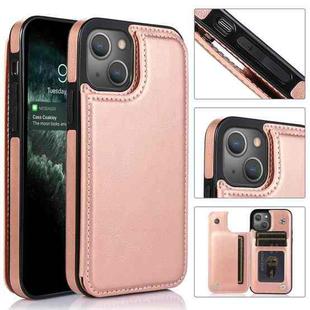 For iPhone 13 Pro Double Buckle Shockproof PU Protective Case with Card Slots & Holder (Rose Gold)