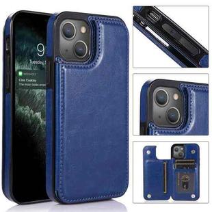 For iPhone 13 Pro Max Double Buckle Shockproof PU Protective Case with Card Slots & Holder (Blue)